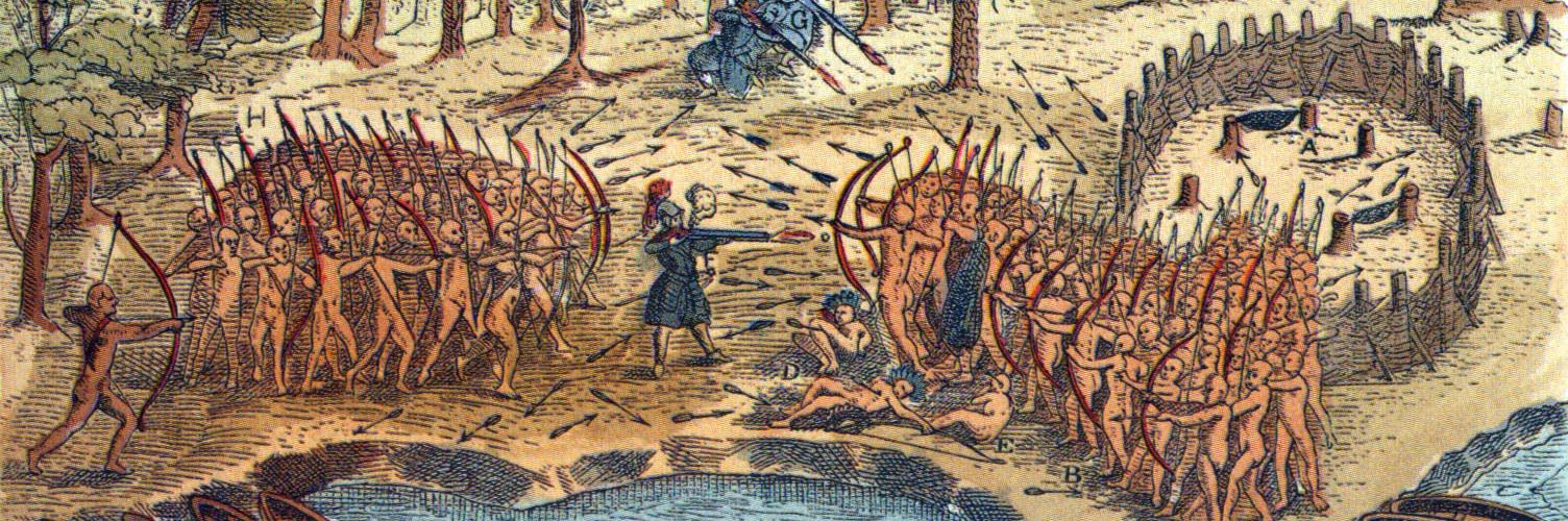 Irokezi w walce. Ilustracja z XVII wieku