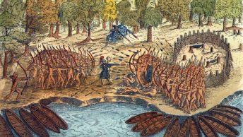 Irokezi w walce. Ilustracja z XVII wieku