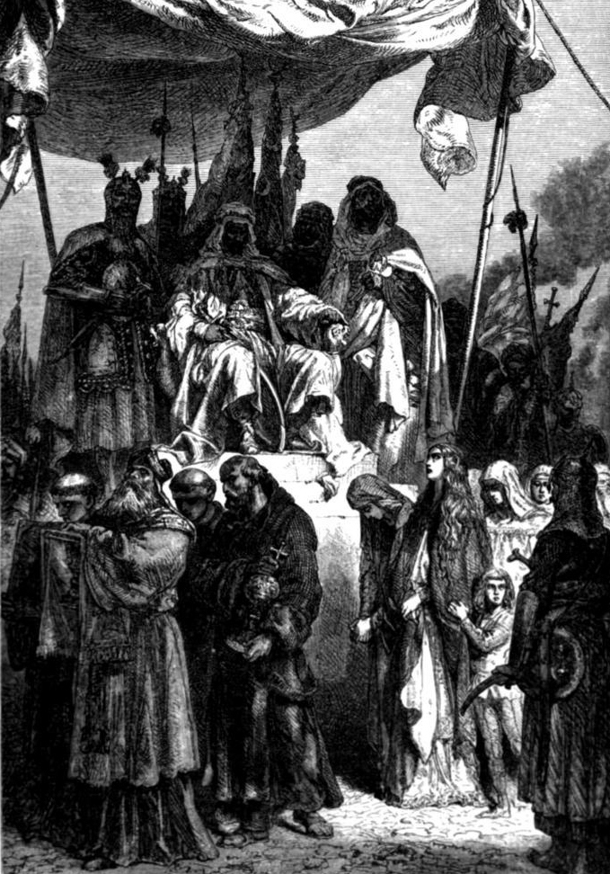Mieszkańcy Jerozolimy przed obliczem Saladyna. Ryc. François Guizot, 1883.