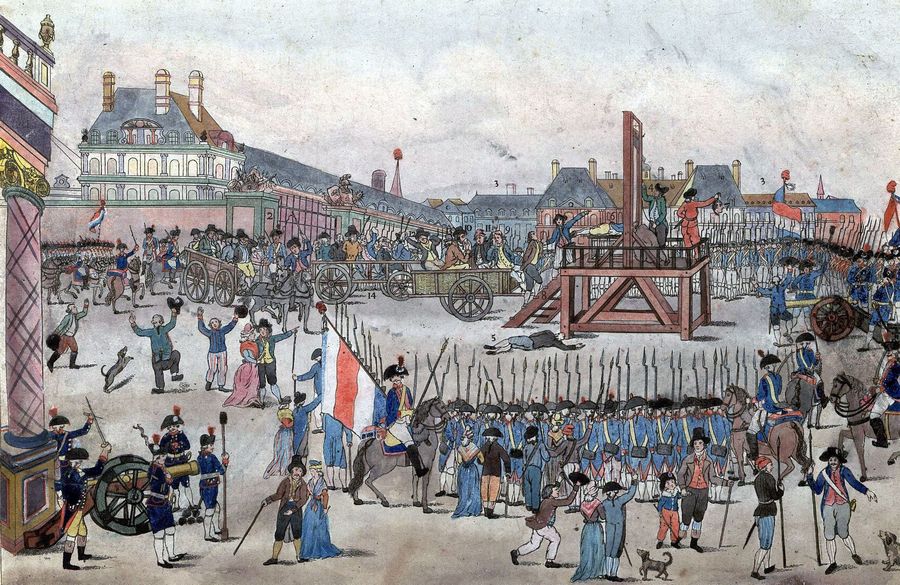 Ścięcie Maksymiliana Robespierre’a na gilotynie (domena publiczna).