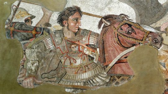 Aleksander Wielki w walce na mozaice z I w. p.n.e. przedstawiającej prawdopodobnie bitwę pod Issos