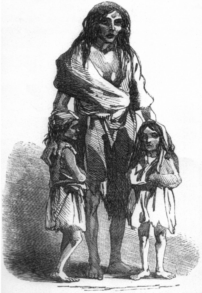 Głód w Irlandii doprowadził do śmierci miliona osób. Ilustracja przedstawia Bridget O’Donnel i jej dzieci (fot. domena publiczna).