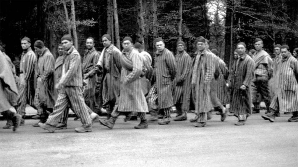 Marsz więźniów Dachau wgłąb Rzeszy. Ilustracja poglądowa.