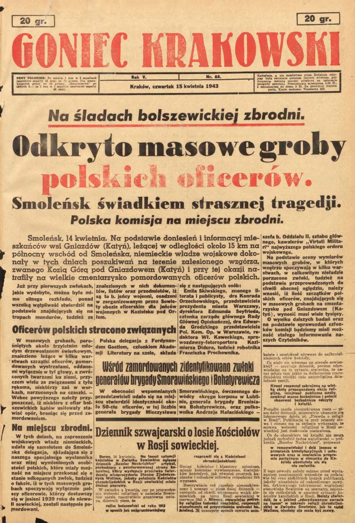 Strona tytułowa gadzinowego "Gońca Krakowskiego" z 15 kwietnia 1943 roku.