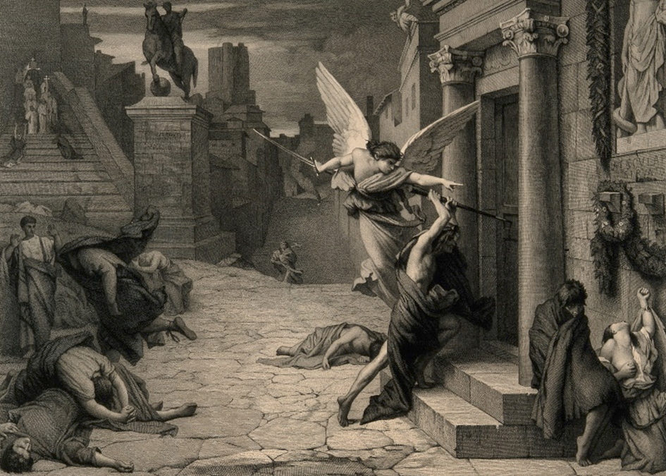 XIX-wieczne wyobrażenie zarazy-w Rzymie (domena publiczna).