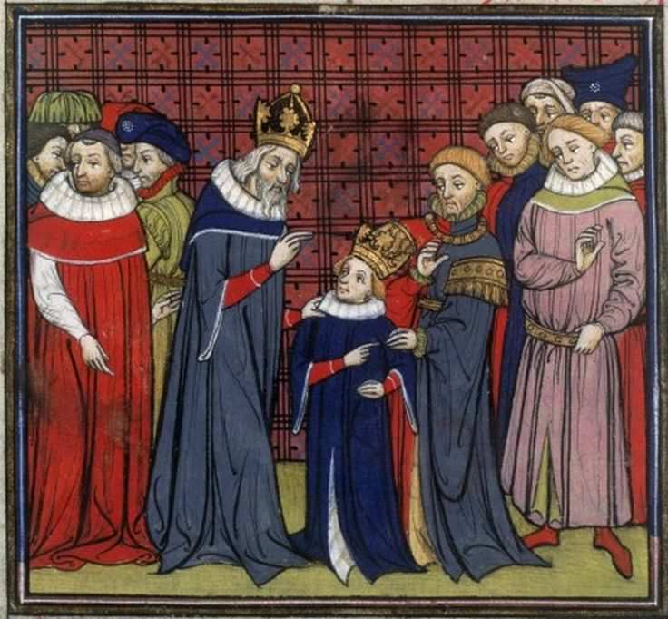 Późnośredniowieczne wyobrażenie Karola Wielkiego i jego najmłodszego syna - Ludwika Pobożnego (domena publiczna).