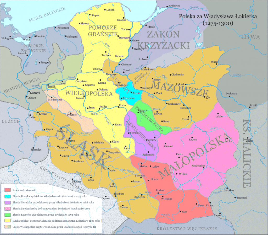 U schyłku XIII wieku polskie ziemie miały już tylko 200 000 kilometrów kwadratowych (Ulamm/CC BY-SA 3.0).