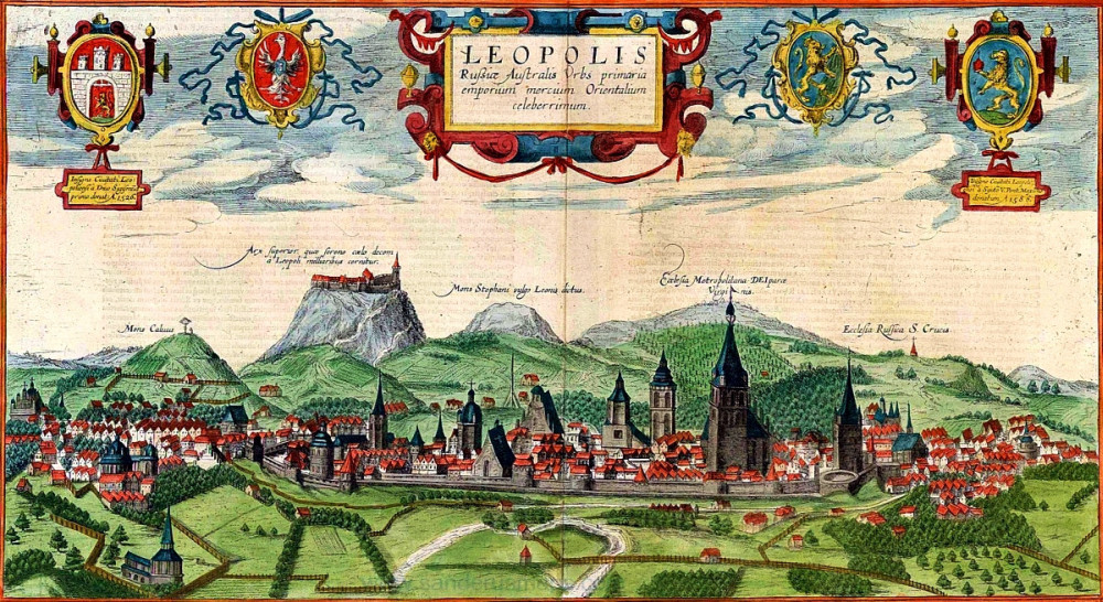 Pod koniec XV wieku Lwów mógł mieć około 10 000 mieszkańców. Na ilustracji Lwów  początku następnego stulecia (domena publiczna).