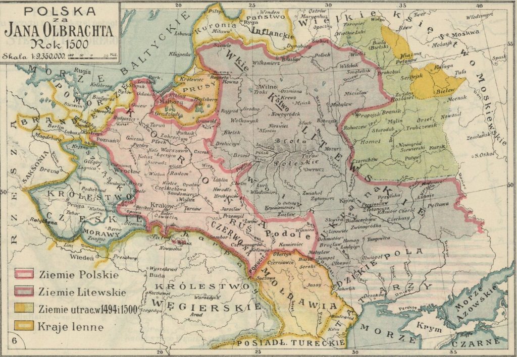 U progu XVI wieku w Polsce było około 700 miast (domena publiczna).