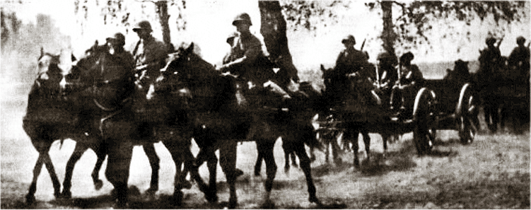 Polska artyleria konna w czasie bitwy nad Bzurą (domena publiczna).