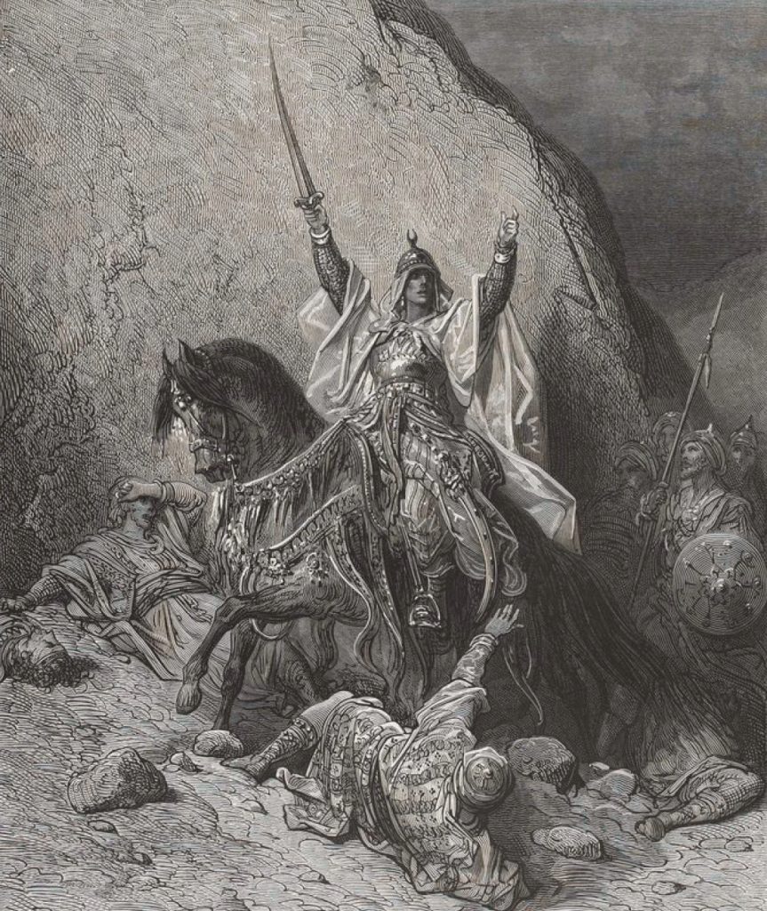 Triumfujący Saladyn na rysunku Gustave'a Doré'a (domena publiczna).