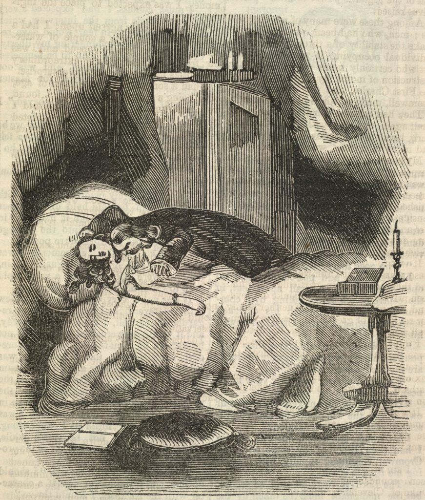 Rysunek z XIX wieku przedstawiająca nocna wizytę wampira (domena publiczna).