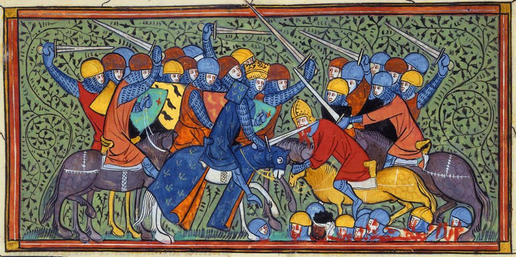 Karol Młot na czele swoich rycerzy na XIII-wiecznej miniaturze (domena publiczna).