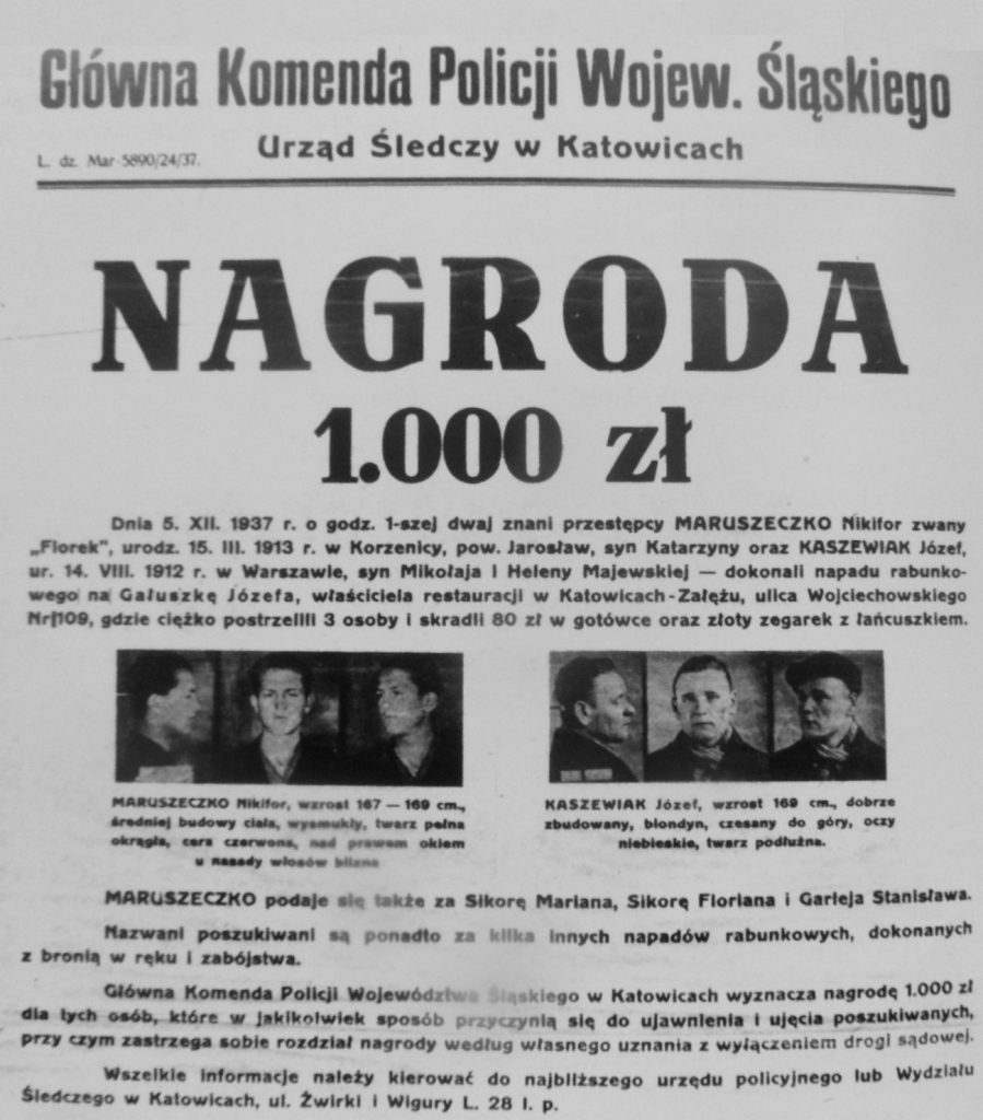 List gończy jaki śląska policja wystawiła za Maruszeczką (domena publiczna).