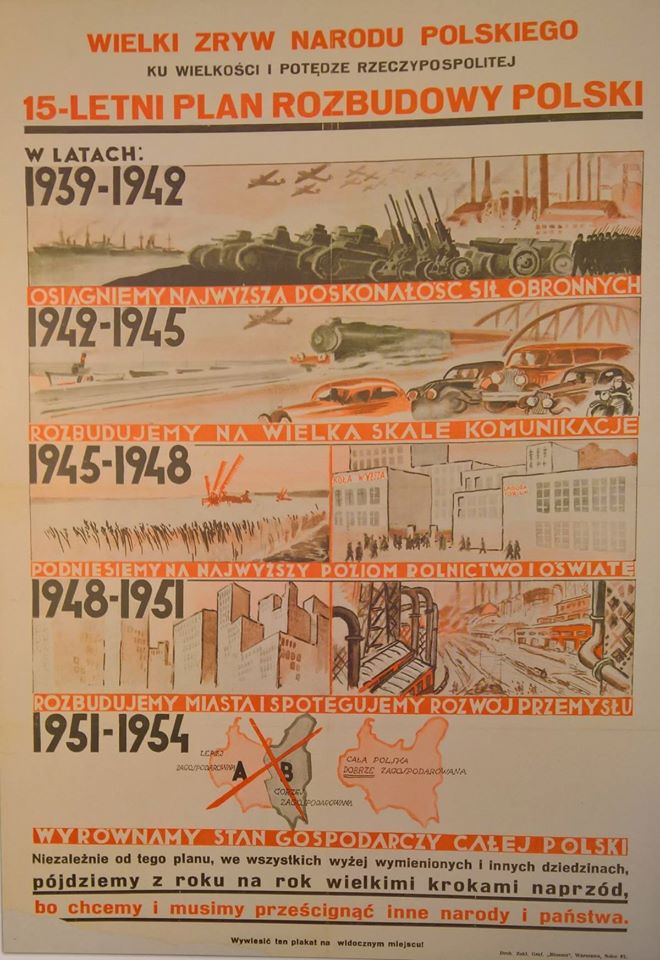 Plakat z założeniami 15-letni Plan Rozbudowy Polski (domena publiczna).