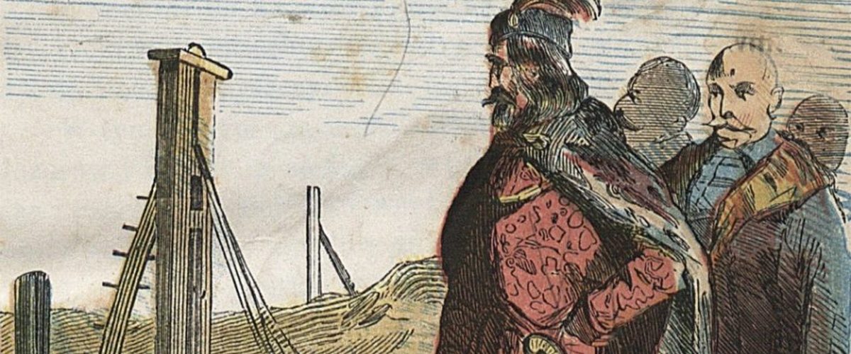 Bolesław Chrobry rozkazuje wbijać słupy graniczne. Ilustracja z XIX wieku.