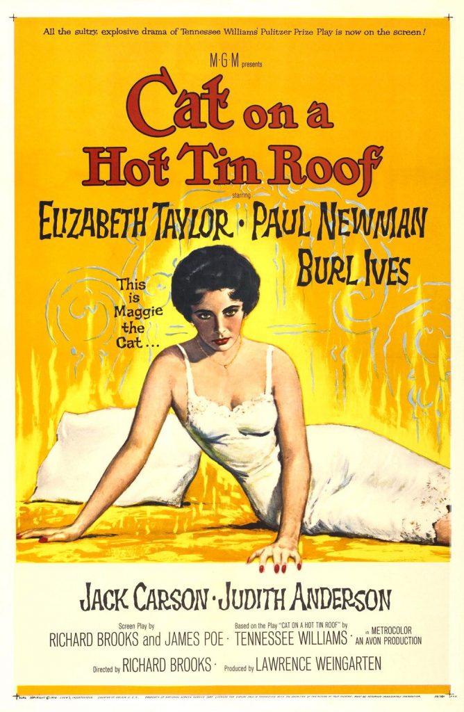 Elizabeth Taylor na plakacie filmu Kotka na gorącym blaszanym dachu (domena publiczna).