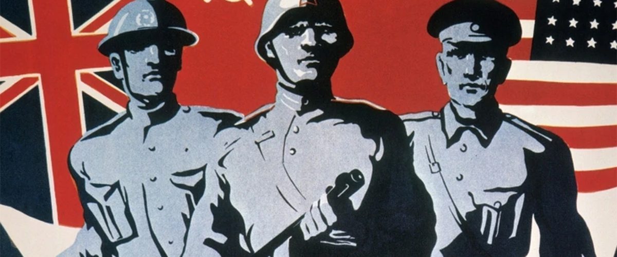 Współpraca aliantów na sowieckim plakacie propagandowym
