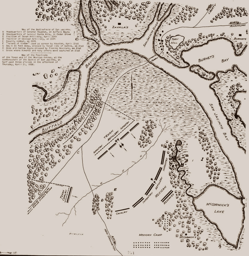 Plan bitwy pod San Jacinto (Andrew Jackson Houston/domena publiczna).