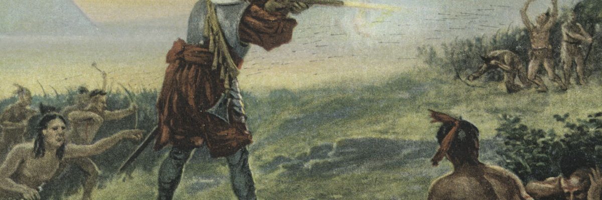 Bitwa z Irokezami na XIX-wiecznej rycinie.