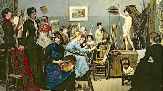Lekcja w Academie Julian na obrazie Marii Baszkircew.