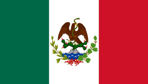 Flaga Stanów Zjednoczonych Meksyku ustanowiona w 1823 roku.