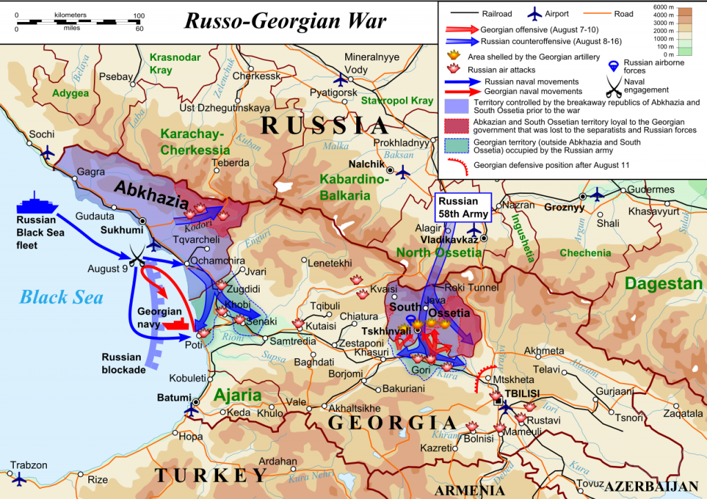 Mapa przedstawiająca przebieg walka podczas wojny gruzińsko-rosyjskiej (Andrei nacu/CC BY-SA 3.0).