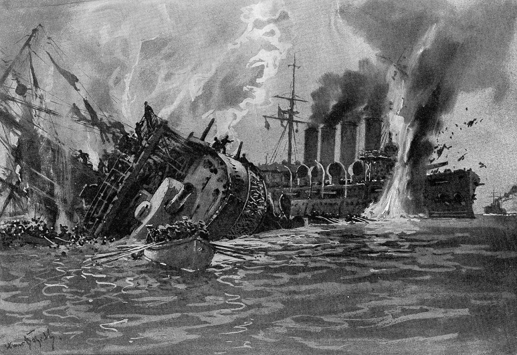 Rysunek Hans Bohrdt przedstawiający wydarzenia z 22 września 1914 roku (domena publiczna).
