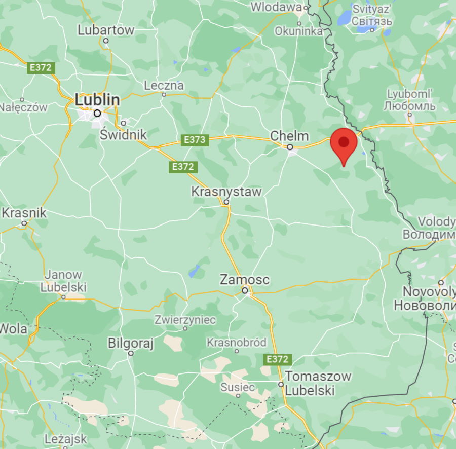 Skordiów na mapie wschodniej Polski. Google Maps.