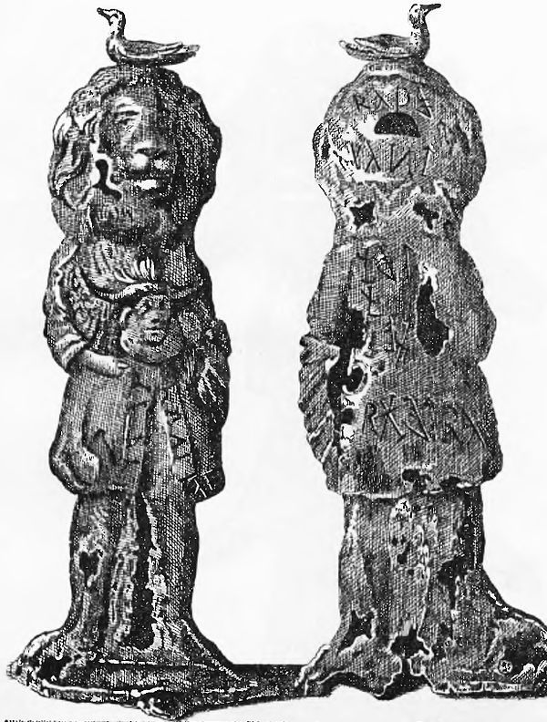 Tak zwane idole prillwickie. Rysunek z końca XIX wieku