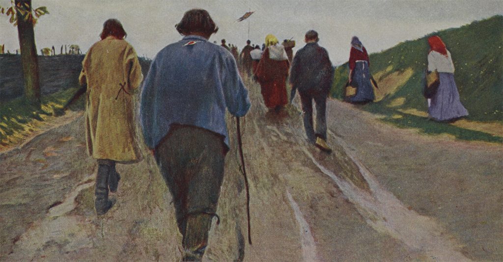 Wiejska procesja na obrazie Alfonsa Karpińskiego z 1910 roku.