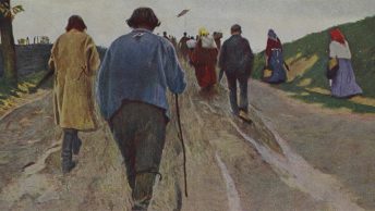Wiejska procesja na obrazie Alfonsa Karpińskiego z 1910 roku.