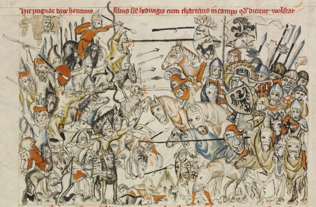 Bitwa pod Legnicą z XIV wiecznej Legendy o świętej Jadwidze (domena publiczna).