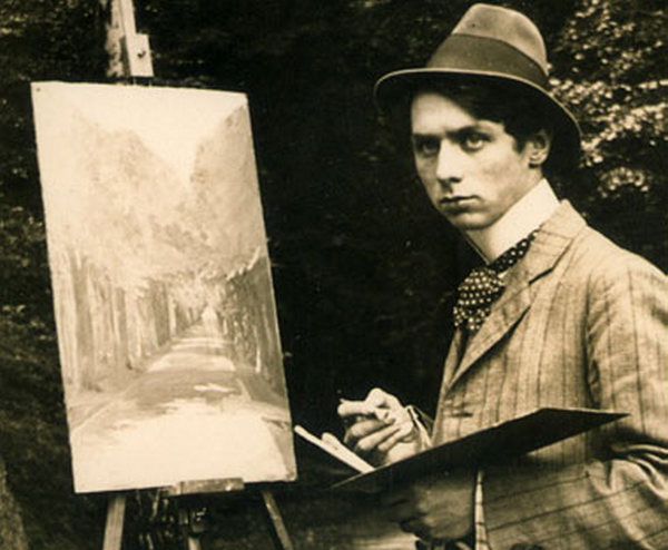 Max Ernst przy sztaludze (domena publiczna).
