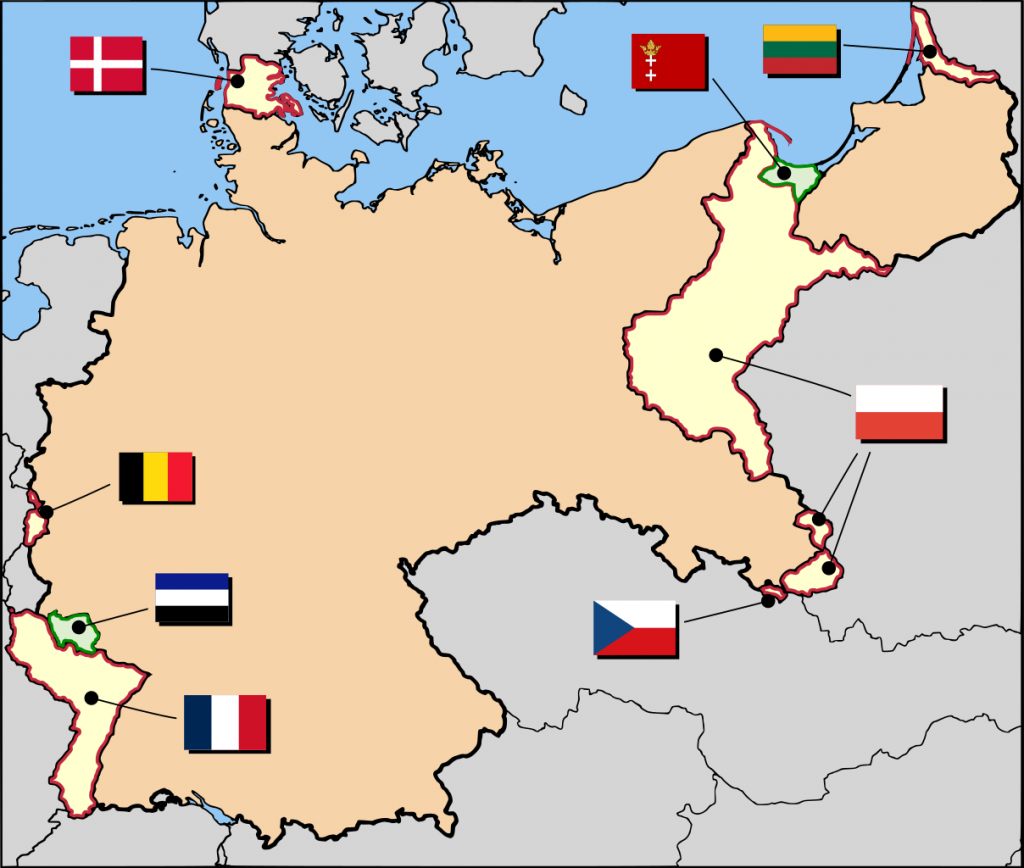 Ostatecznie niemieckie straty terytorialne w wyniku I wojny światowej (52 Pickup/CC BY-SA 2.5).