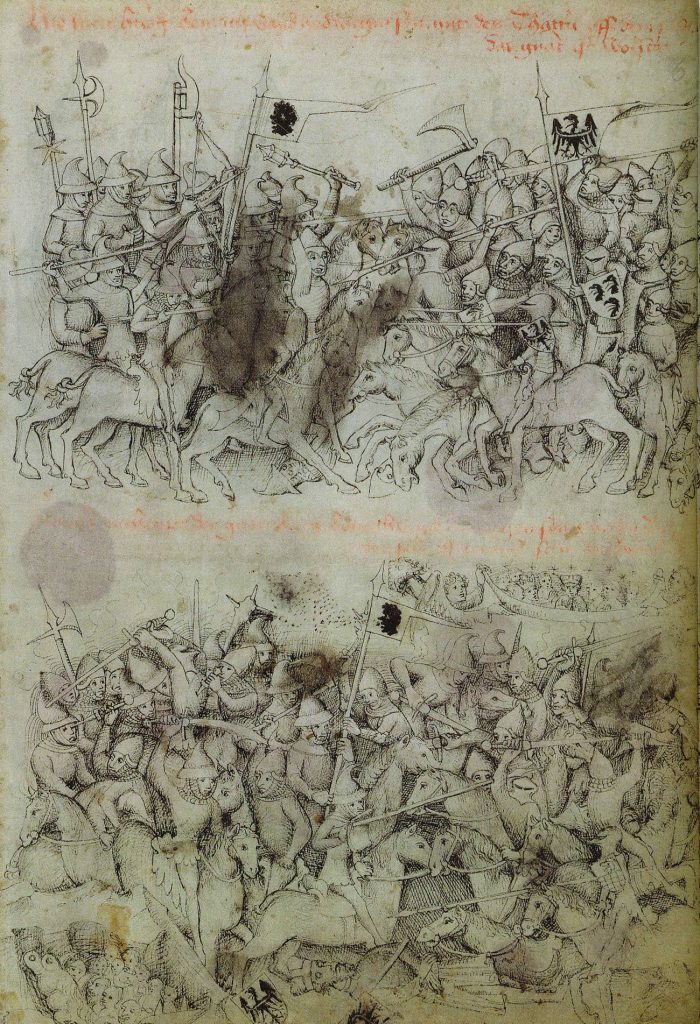 Wyobrażenie bitwy pod Legnicą z XV-wiecznego Manuskryptu św. Jadwigi (domena publiczna).