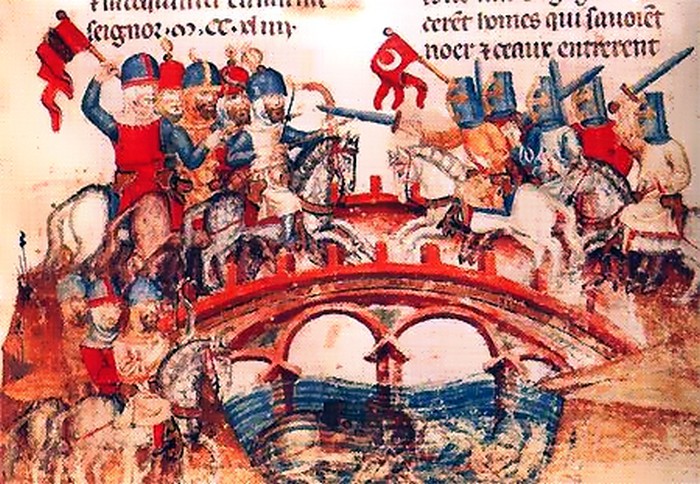 XIII-wieczne przedstawienie bitwy pod Mohi (domena publiczna).