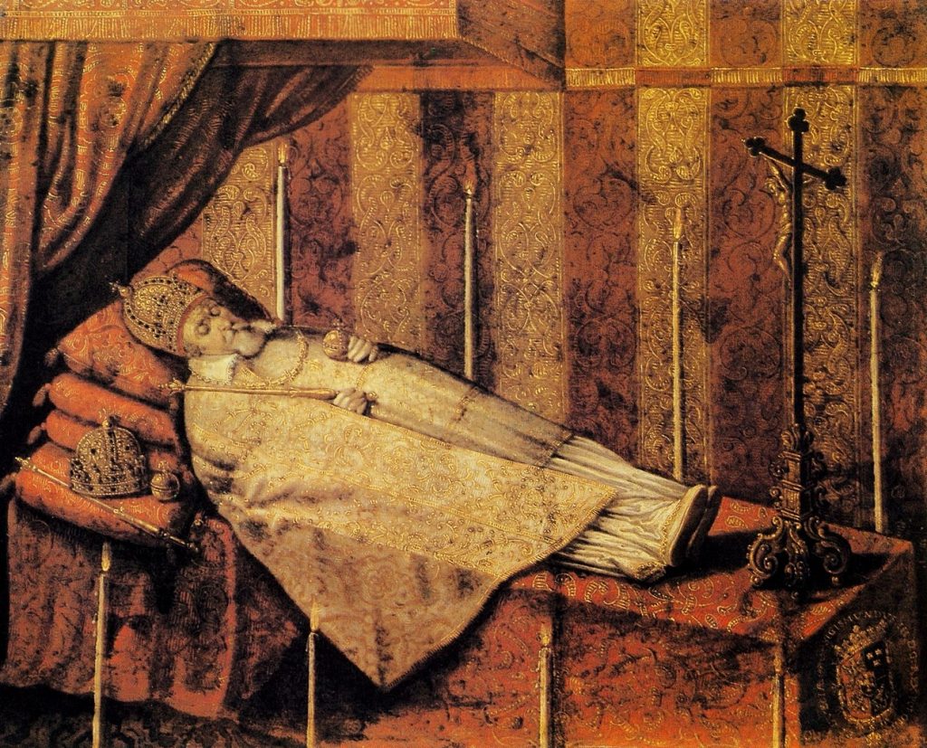 Zygmunt III na katafalku. Obraz nieznanego artysty z z 1632 roku (domena publiczna).