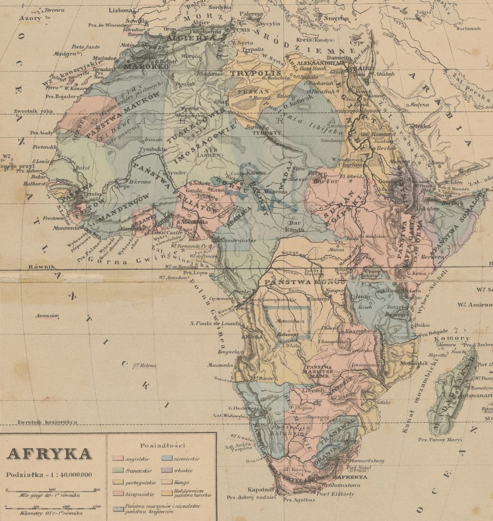 Mapa Afryki z początku lat 90. XIX wieku (domena publiczna).