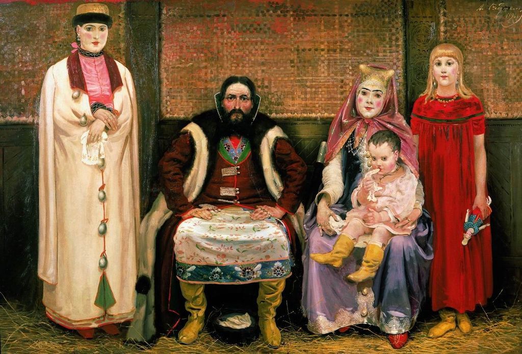 Rodzina bogatego XVII-wiecznego kupca w wyobrażeniu Andrieja Riabuszkina (domena publiczna).