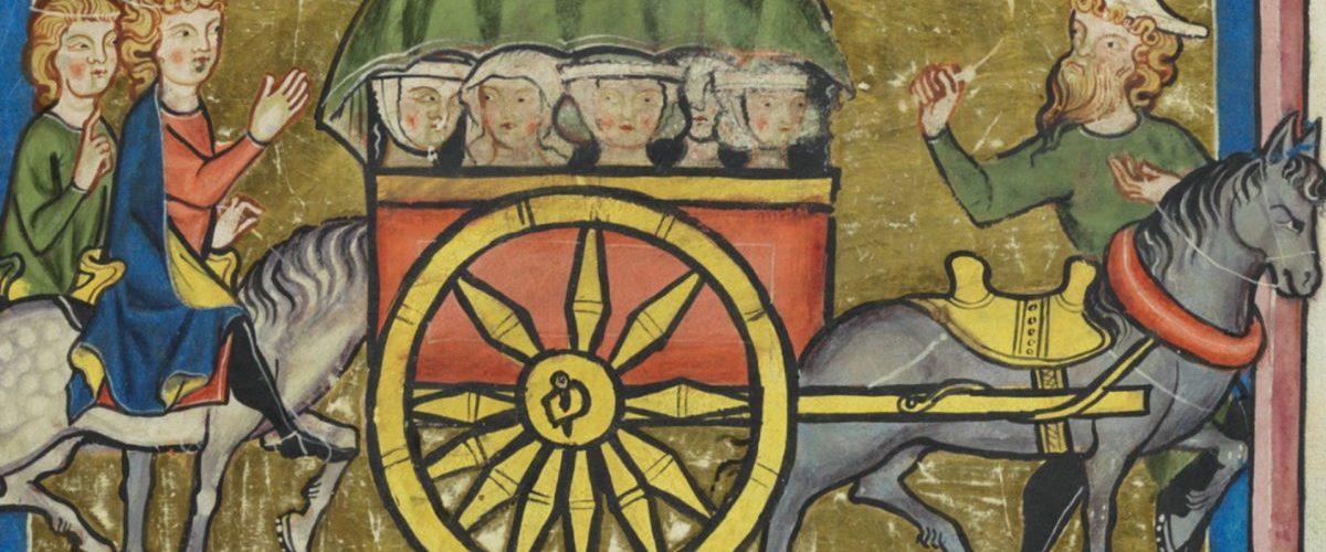 Średniowieczny wóz i jeźdźcy
