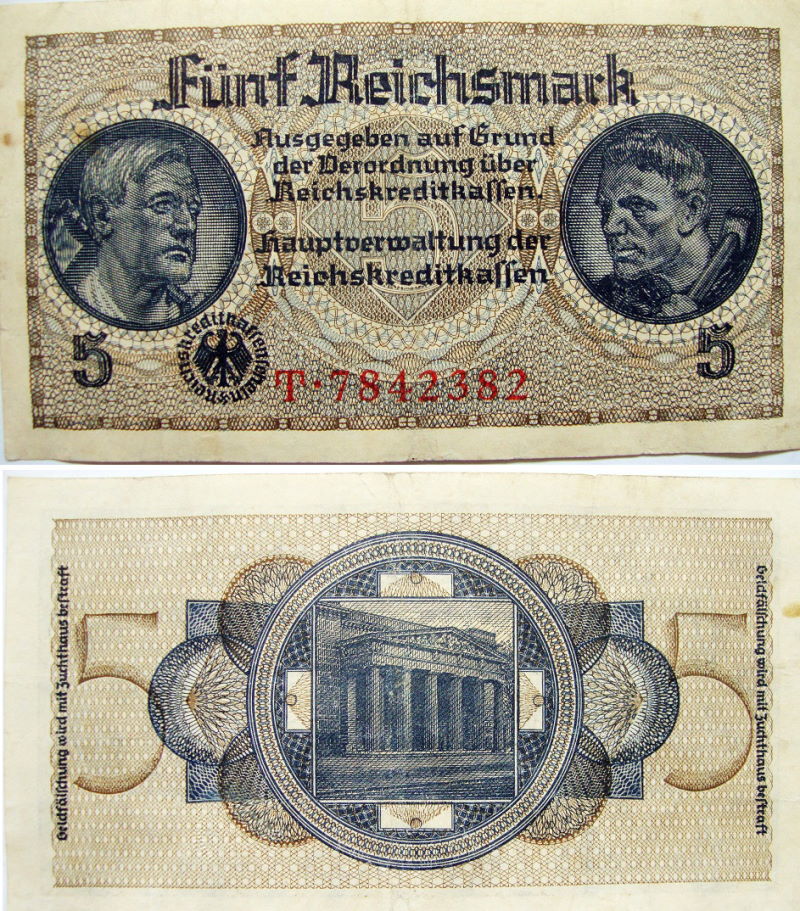 Banknot 5-markowy według wzoru z 1938 roku.
