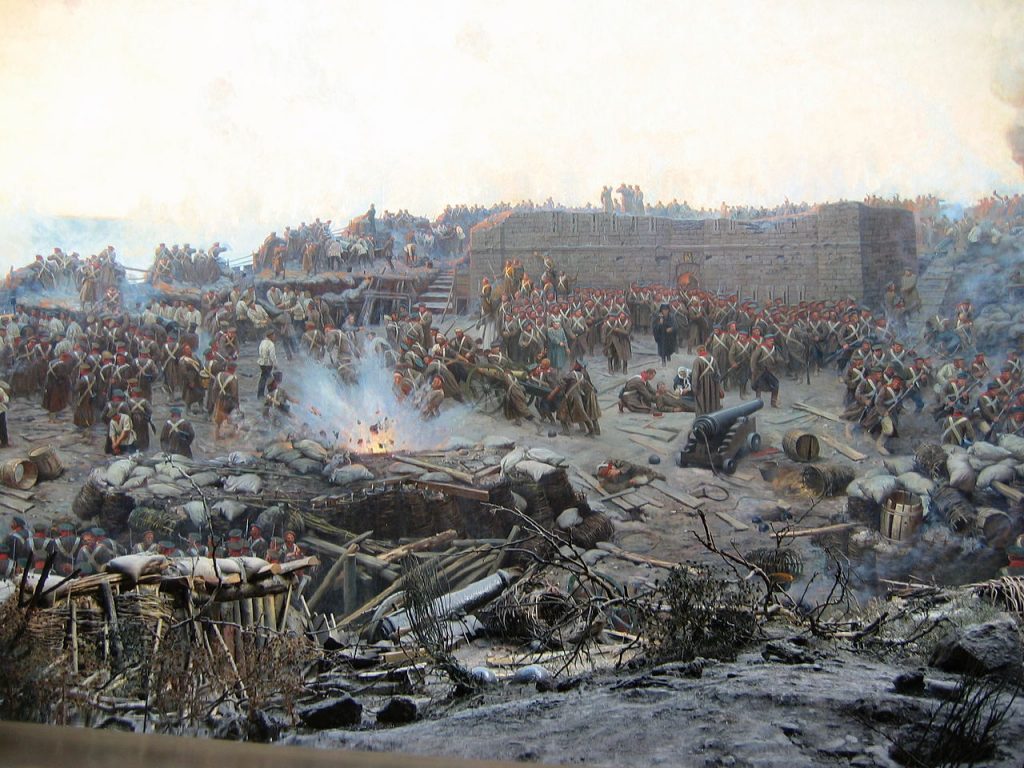 Oblężenie Sewastopola na obrazie Franza Roubauda (domena publiczna).