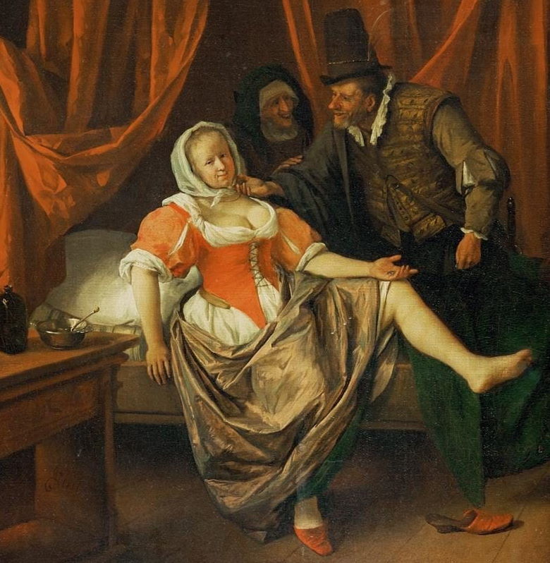 Wizyta u prostytutki na XVII-wiecznym obrazie Jana Steena.