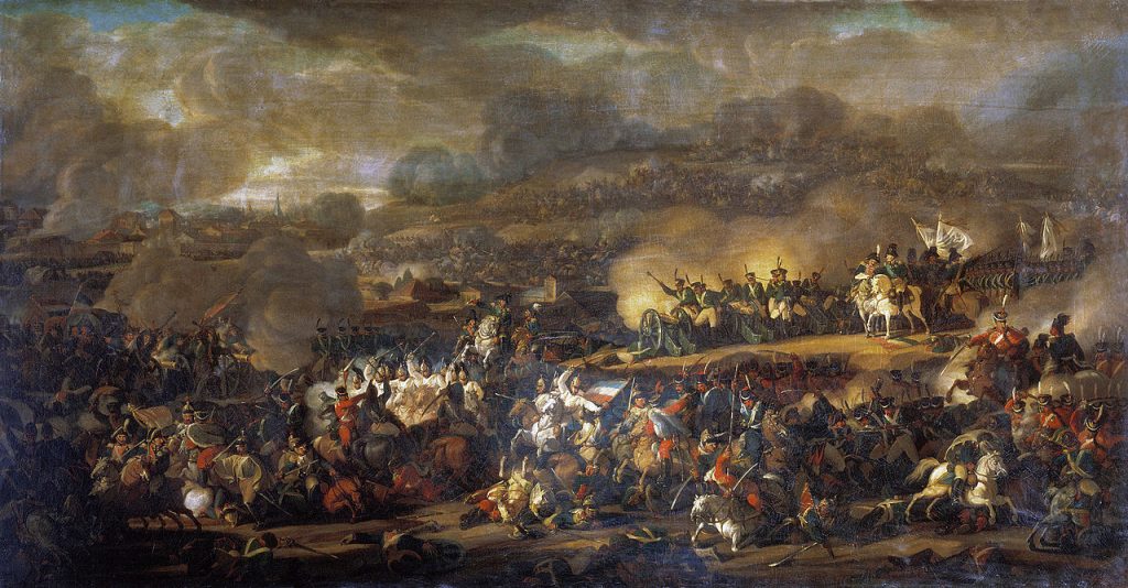 Bitwa pod Lipskiem na obrazie Władimira Moszkowa (domena publiczna).
