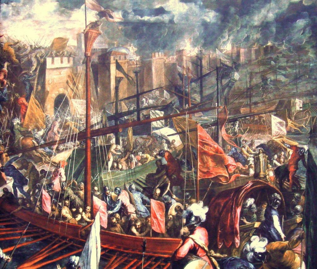 Oblężenie Konstantynopola w 1204 roku. Obraz Palmy Le Jeune z XVI wieku.