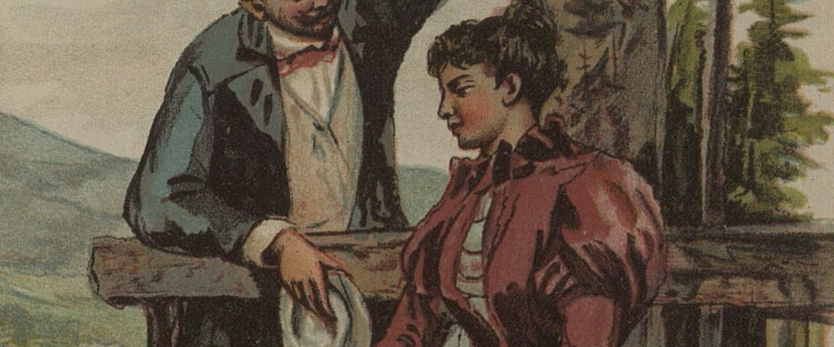 Scena flirtu. Grafika z końca XIX wieku.