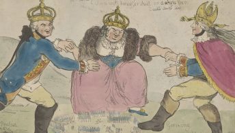 Taniec wokół Polaków. Angielska grafika z 1794 roku.