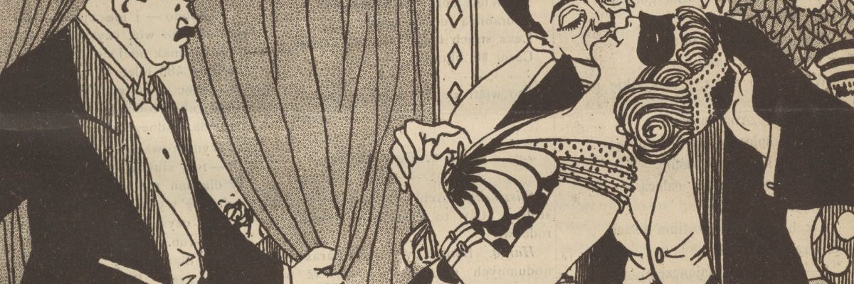 Żona przyłapana na zdradzie. Okładka Kolców z 1914 roku.