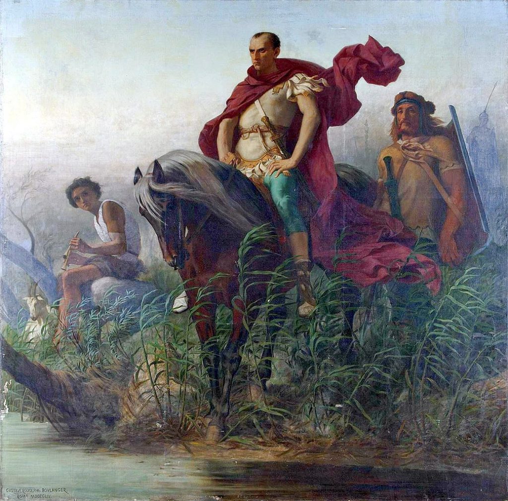 Cezar nad brzegiem Rubikonu. Obraz pędzla Gustave'a Boulangera (domena publiczna).
